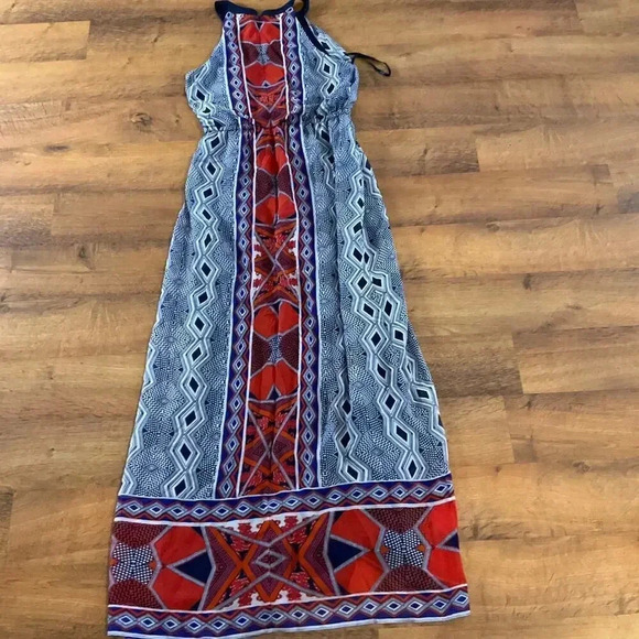 Nine West Womens Sleeveless Printed Drawstring Gathered Neck Maxi‎ Dress Sz. 4 - Picture 3 of 8